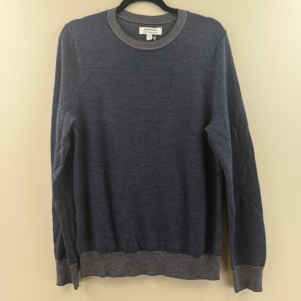 Nordstrom Sweater Mens S Merino Wool Quiet Luxury Blue Micro Pattern Pullover